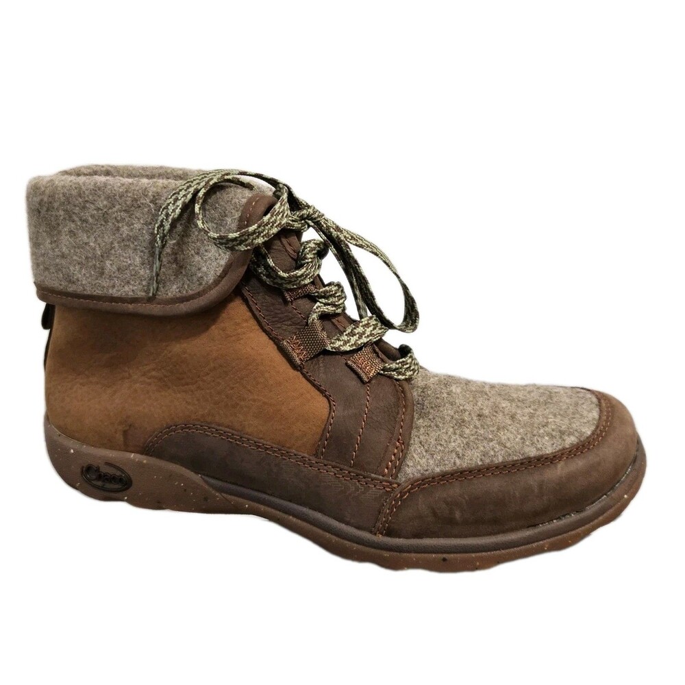 Chaco Boots Women 8.5 Barbary Chukka Brown‎ Leather Wool Lace Up Outdoor Hiking